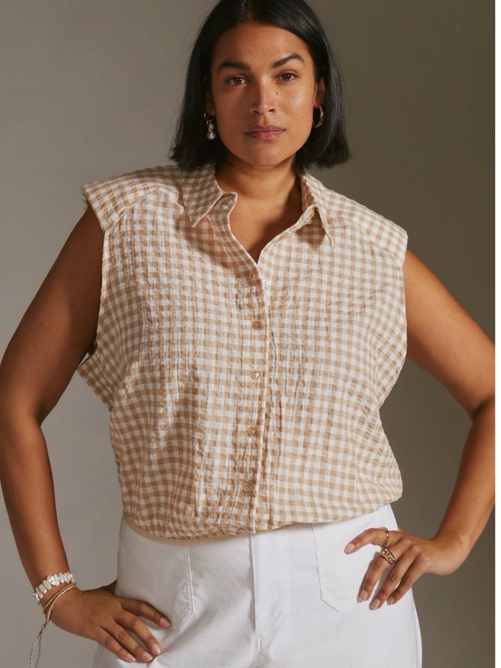 NWT Maeve Anthropologie Gingham Seersucker Sleeveless Buttondown | XL